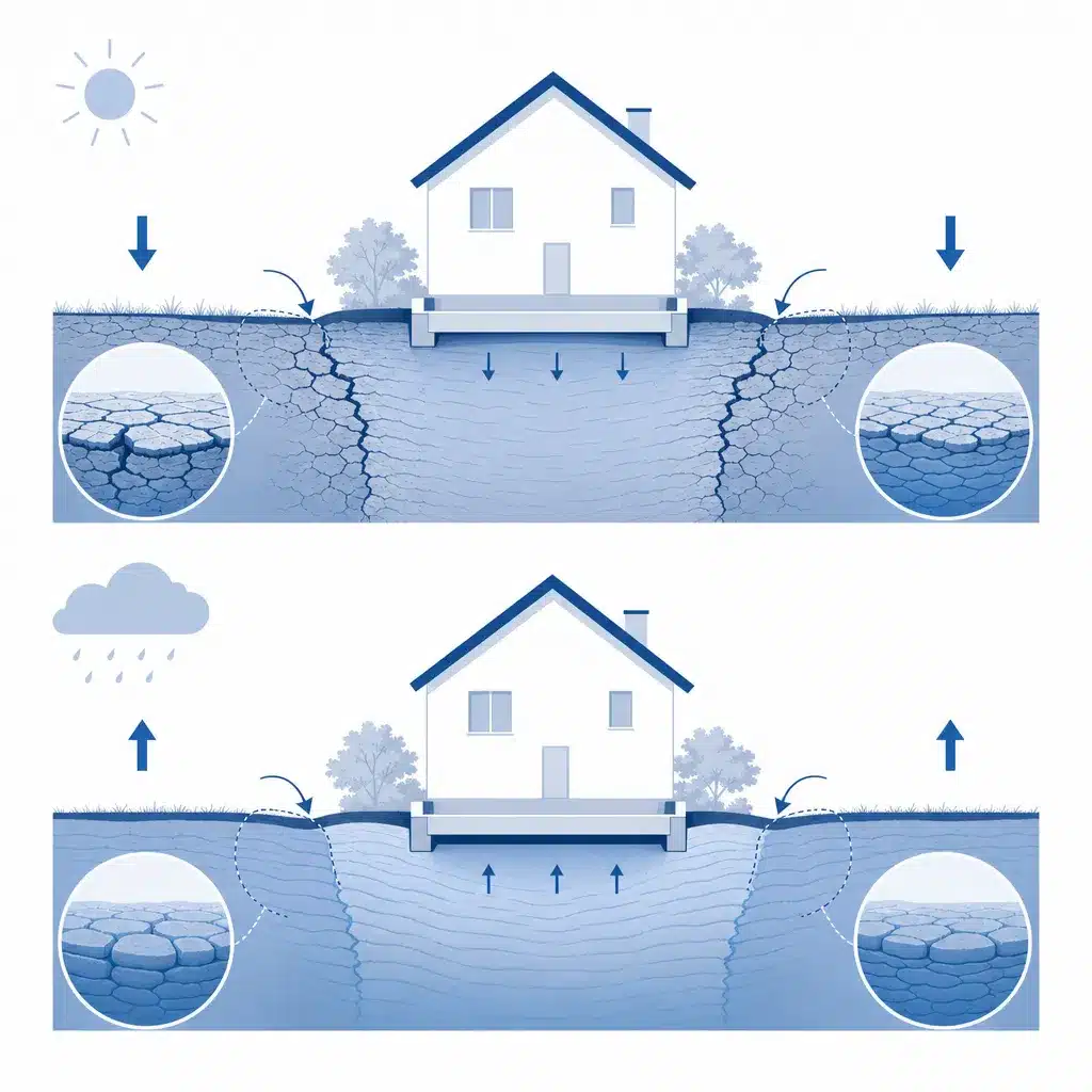Schema du mecanisme de retrait et gonflement d un sol argileux sous une maison