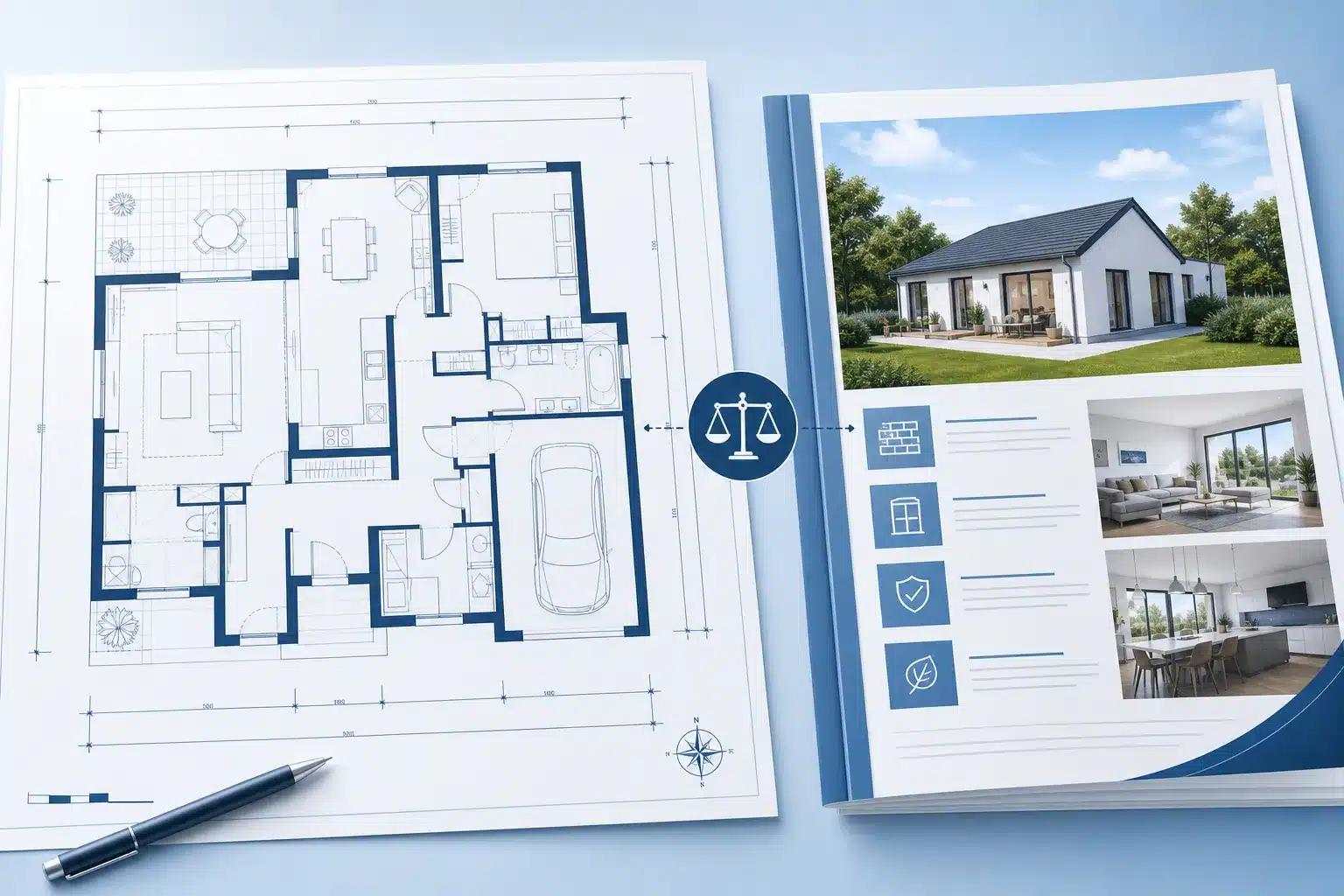 Plan de maison detaille et notice descriptive utilises pour verifier la conformite aux documents contractuels