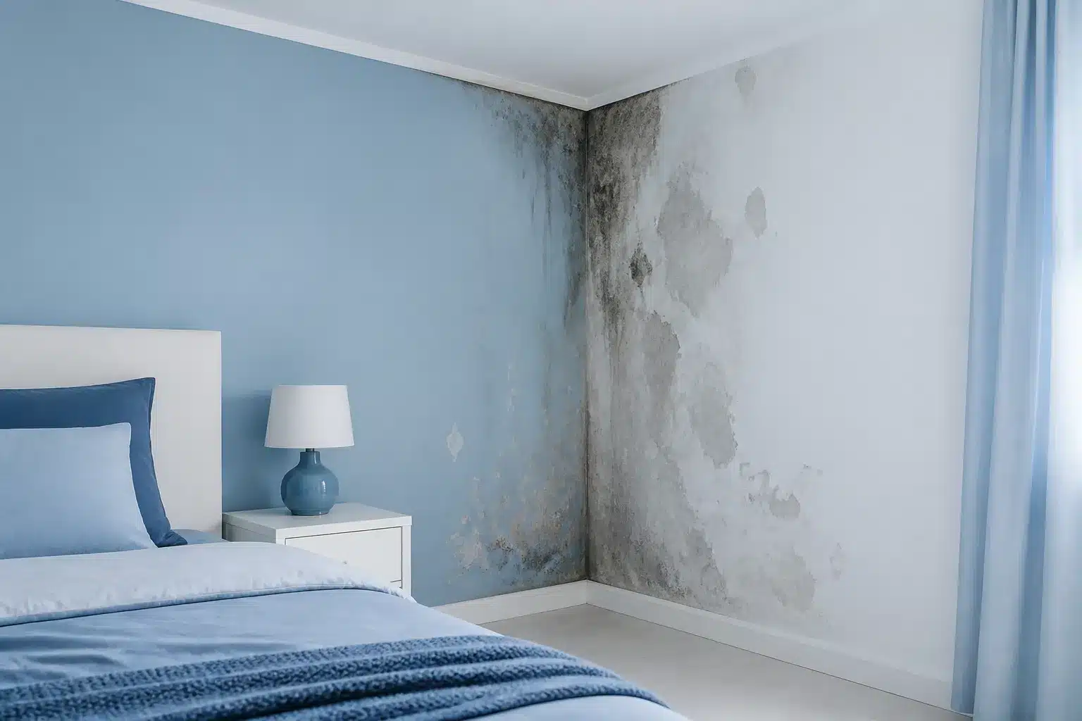 Traces d humidite et moisissures dans l angle d une chambre pathologie active