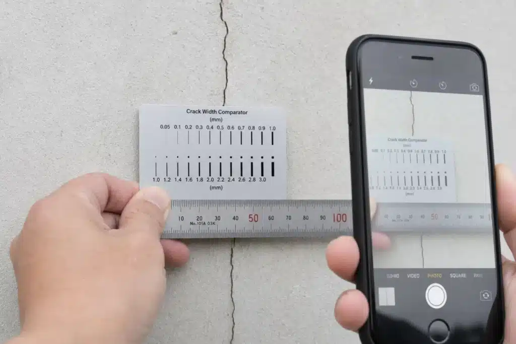 mesure d une fissure avec un reglet et une echelle