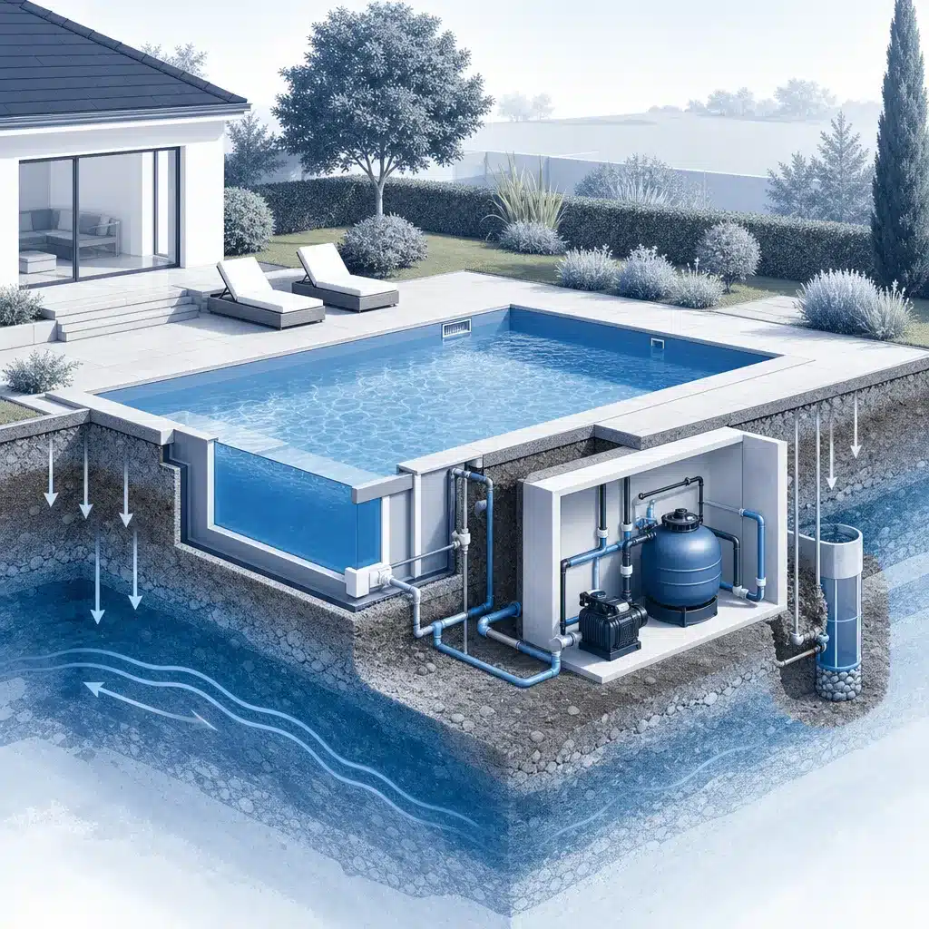 Piscine enterree dans un jardin proche d'une maison