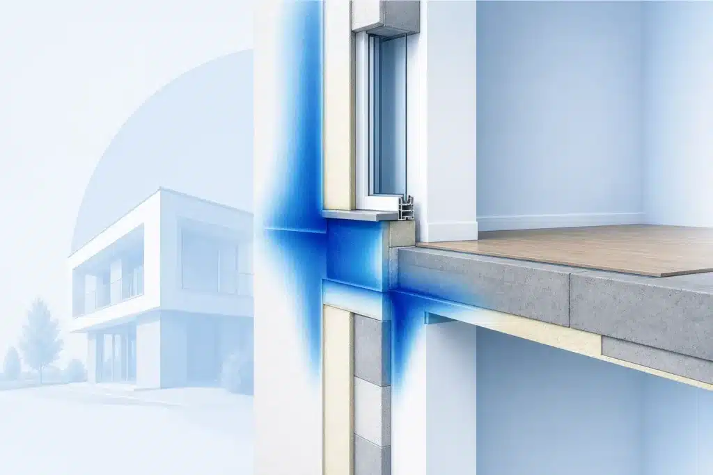 Ponts thermiques et parois froides dans un batiment coupe de mur isole