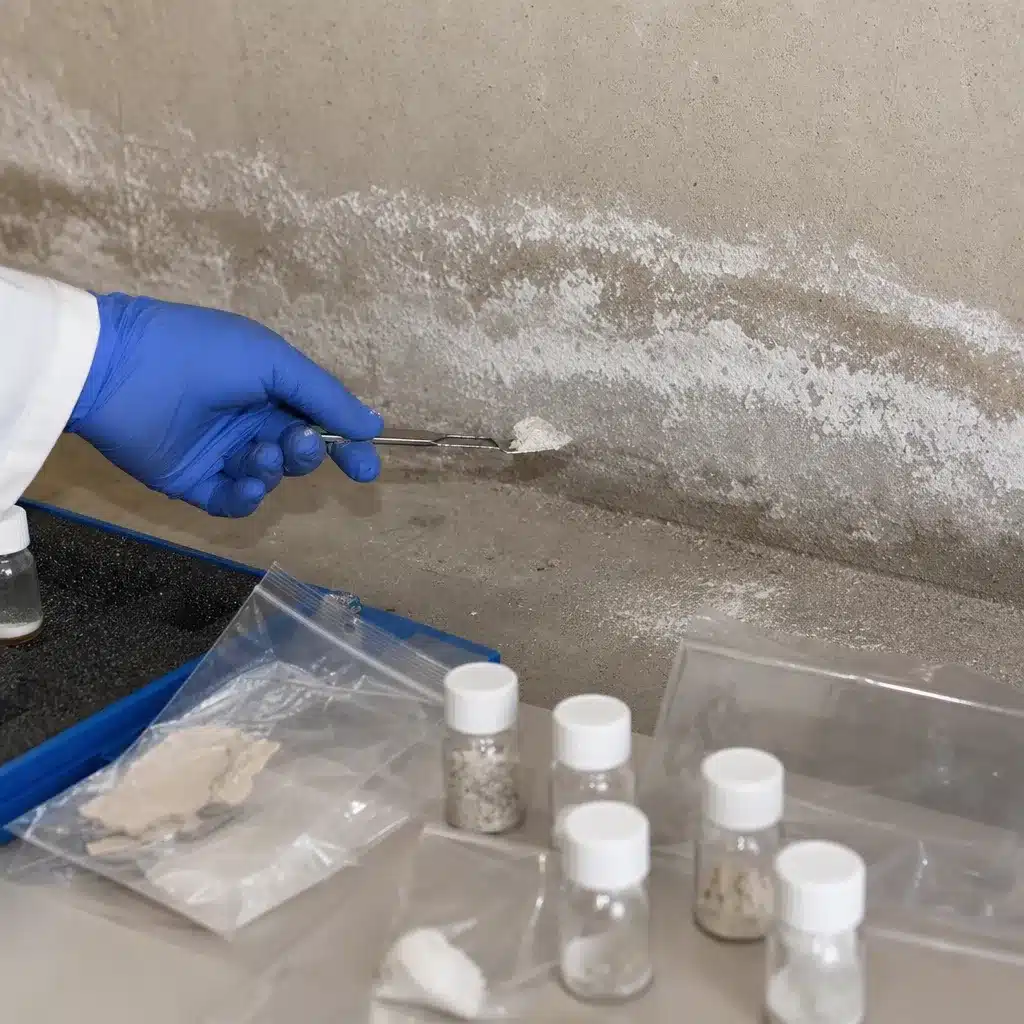 Prelevement d un echantillon de mortier en pied de mur pour analyse de sels et de contamination