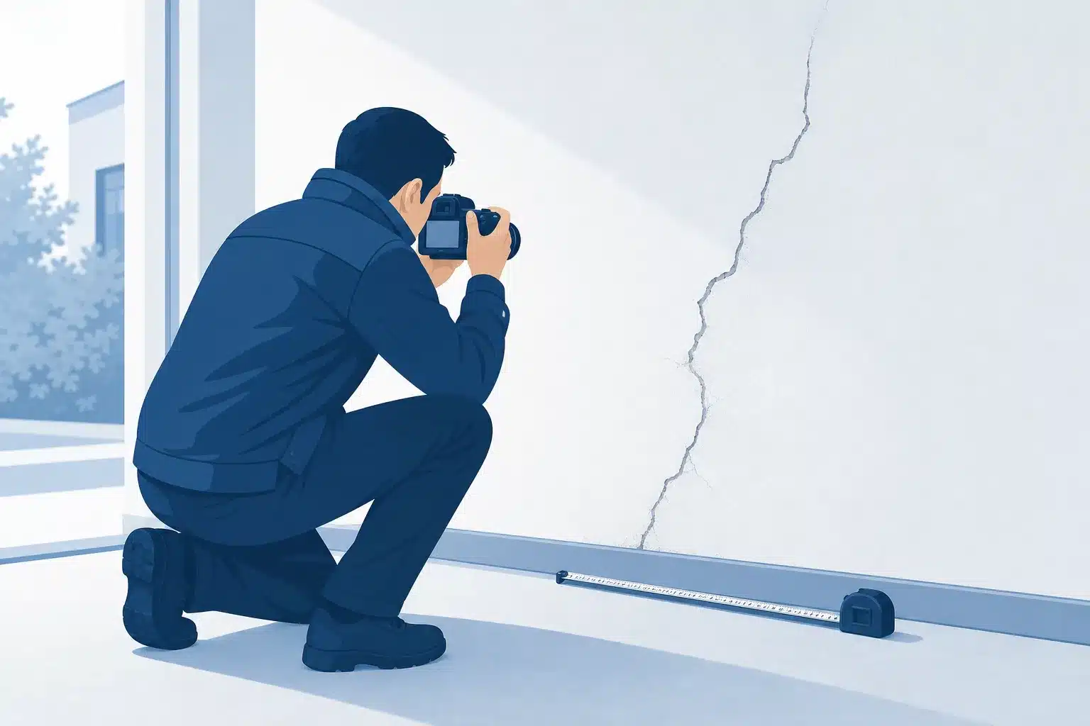 Photographie et documentation visuelle d une fissure sur un mur