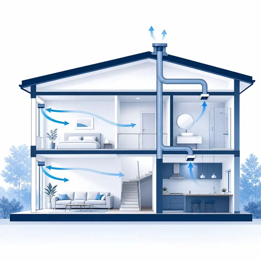 Principe de renouvellement d air balayage entrees et extraction dans un logement