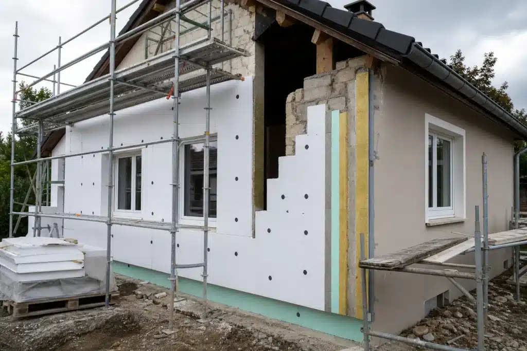 Maison en renovation energetique avec isolation exterieure et fenetres neuves
