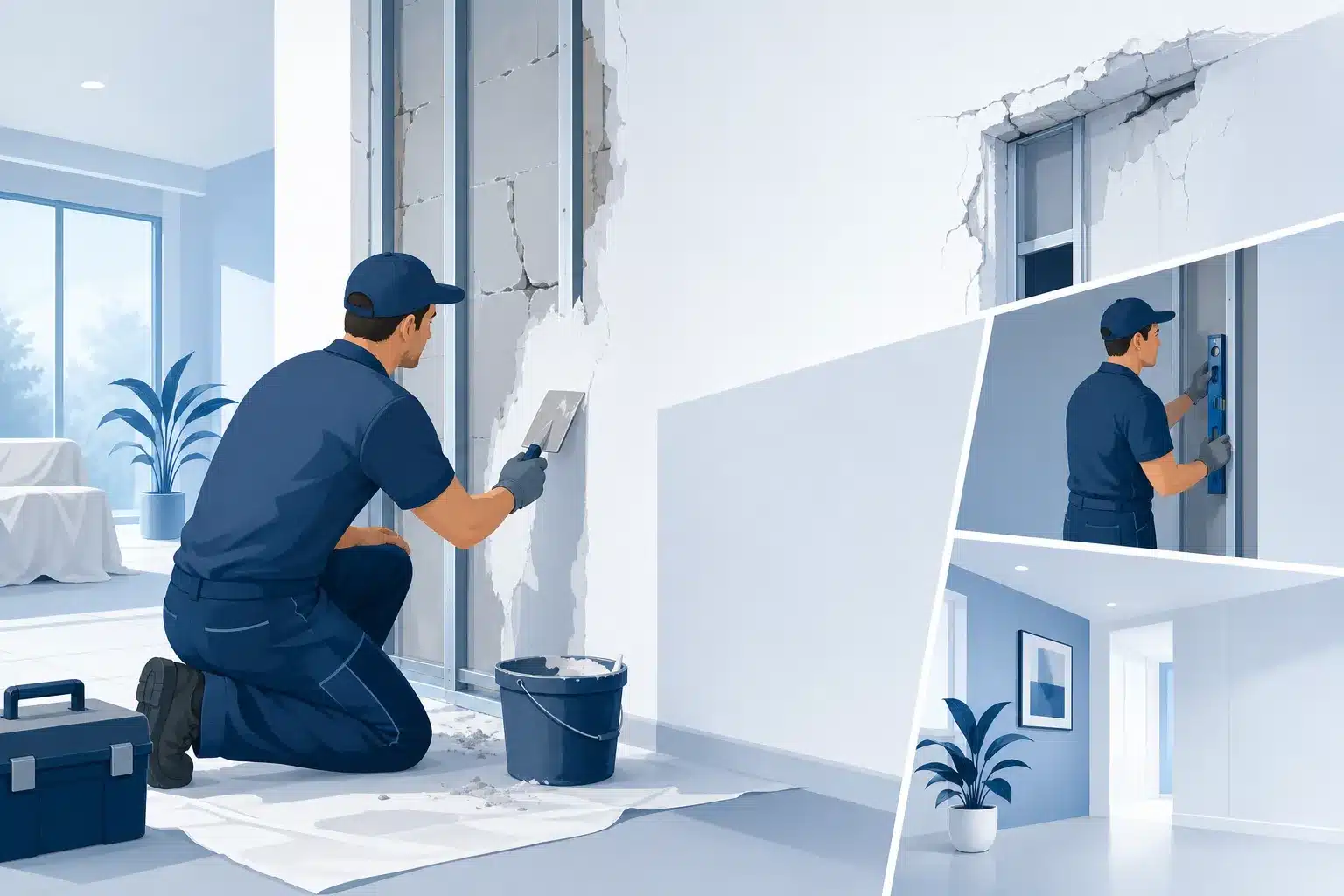 Artisan reprenant un ouvrage defectueux pour la mise en conformite d un chantier
