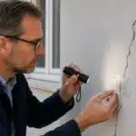 Expert en batiment examinant une fissure avant reparation