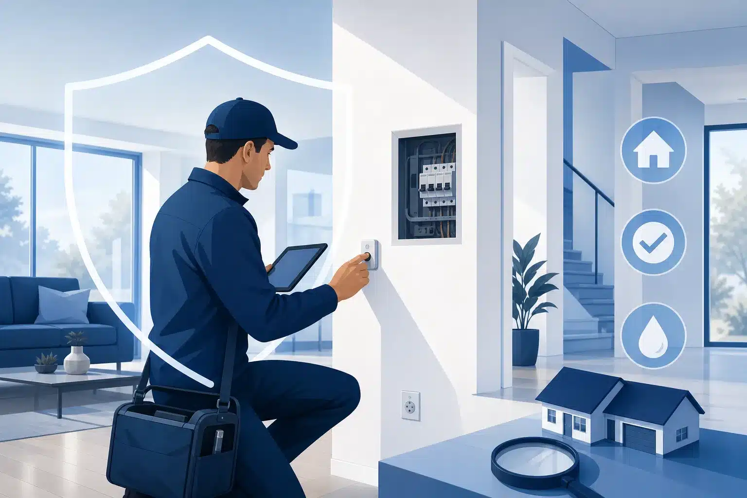Diagnostiqueur immobilier realisant des controles techniques