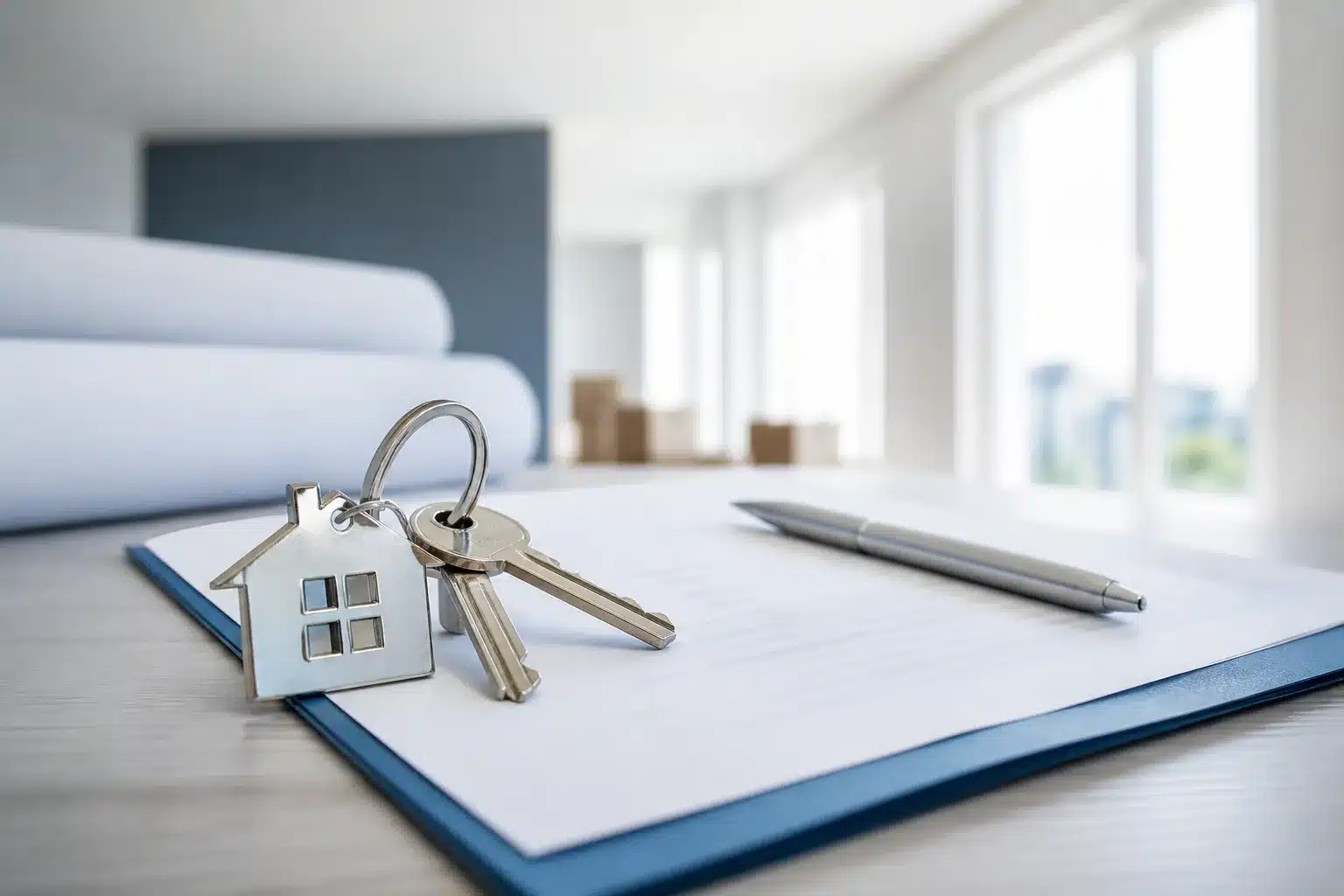 Trousseau de clés et document de réception illustrant le solde de 5 % et la remise des clés d'une maison en CCMI