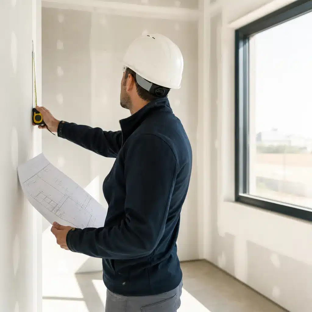Expert en bâtiment vérifiant la conformité d un logement VEFA pendant la construction