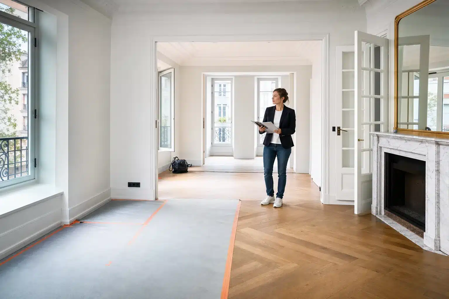 Appartement VEFA presque terminé lors d'une visite de pré-livraison, contrôle des finitions