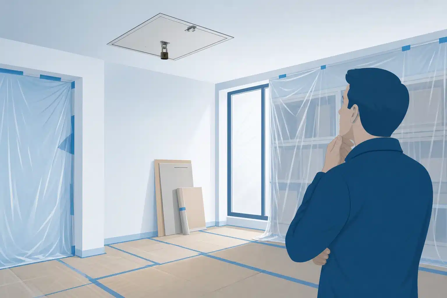 Zone de chantier inaccessible et revetements recouverts de protections empechant le controle a la reception