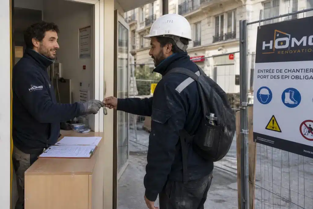 controle des acces au chantier et remise des cles aux entreprises