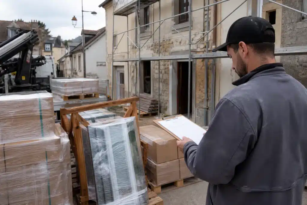 Approvisionnements et livraisons de materiaux sur le chantier