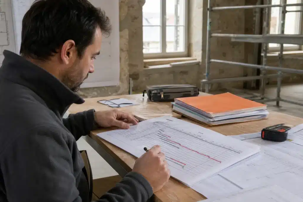 Suivi du chemin critique et mise a jour du planning de chantier