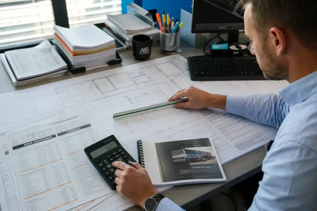 Calcul des quantites et des prix unitaires sur des plans