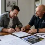 maitre d ouvrage et entreprise signant des contrats de travaux