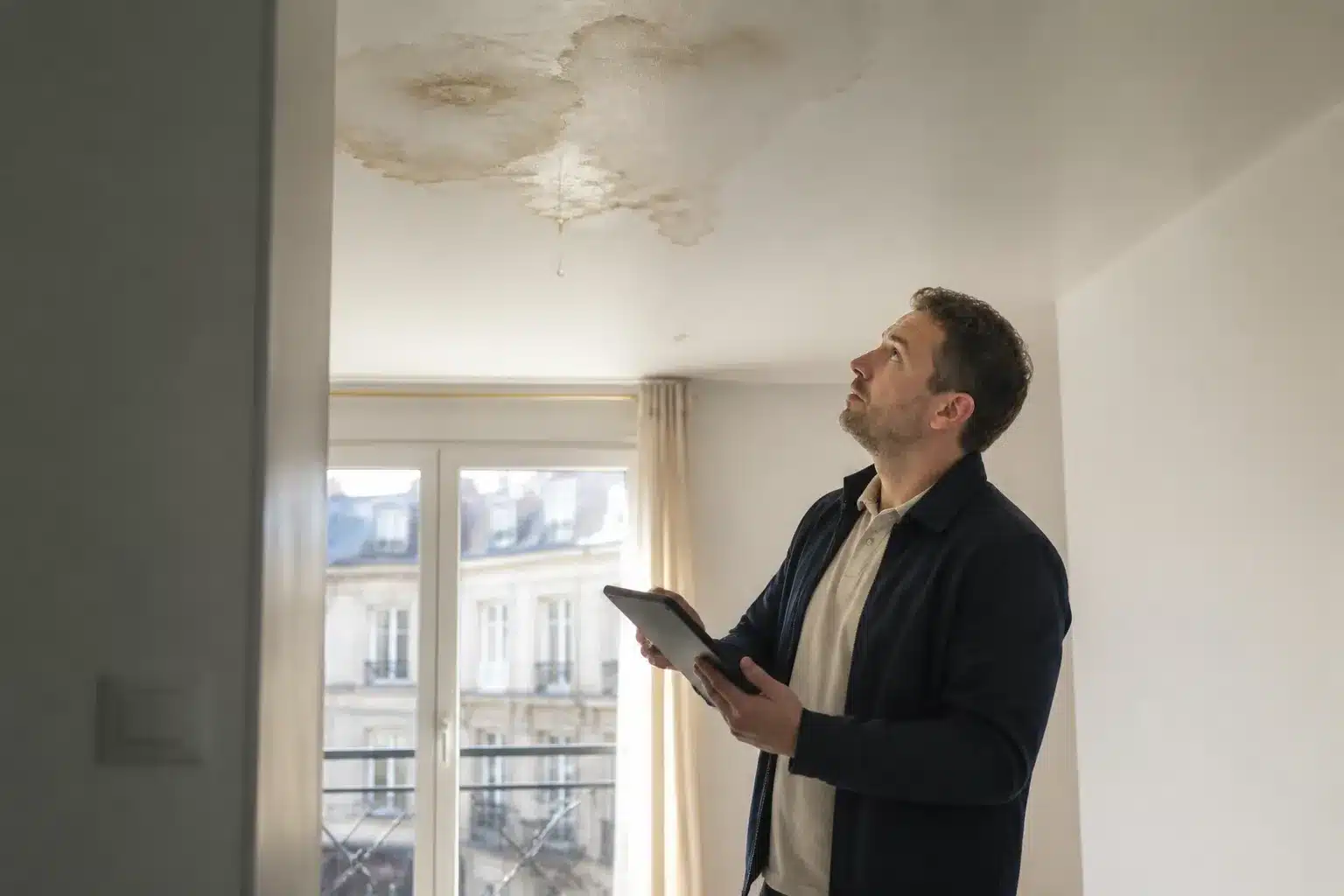 Expert constatant un dégât des eaux en copropriété