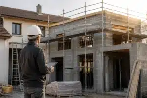 Expert en bâtiment contrôlant un agrandissement