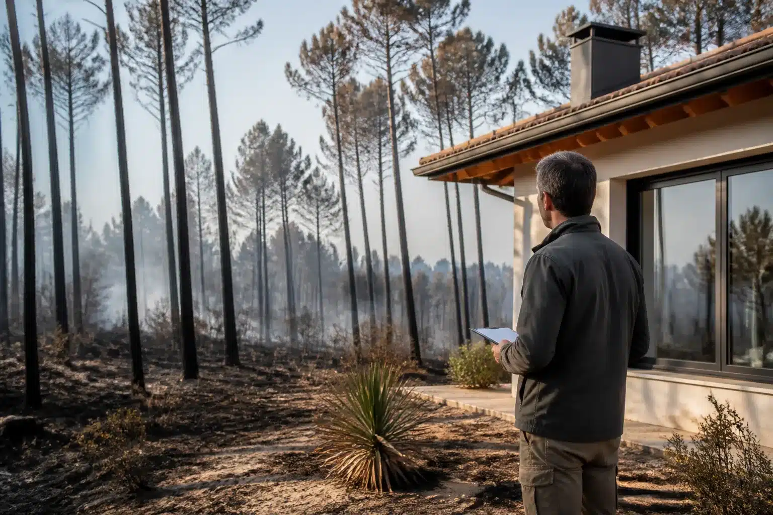 Expert en bâtiment après un feu de forêt en Gironde