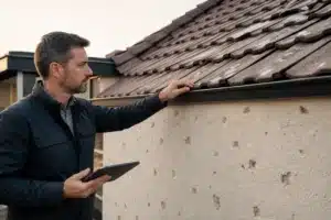 Expert examinant des dégâts de grêle