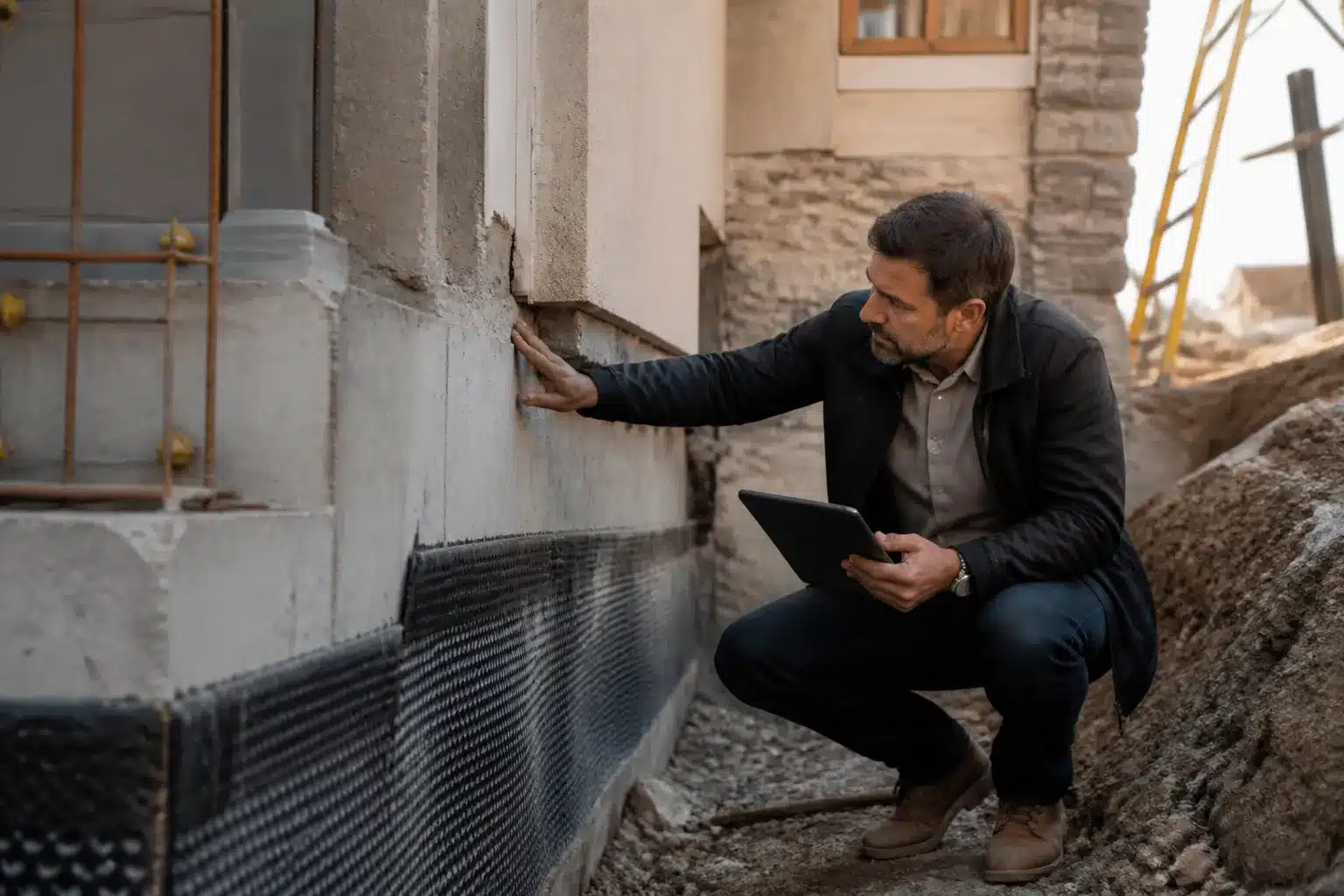 Expert contrôlant une extension de maison