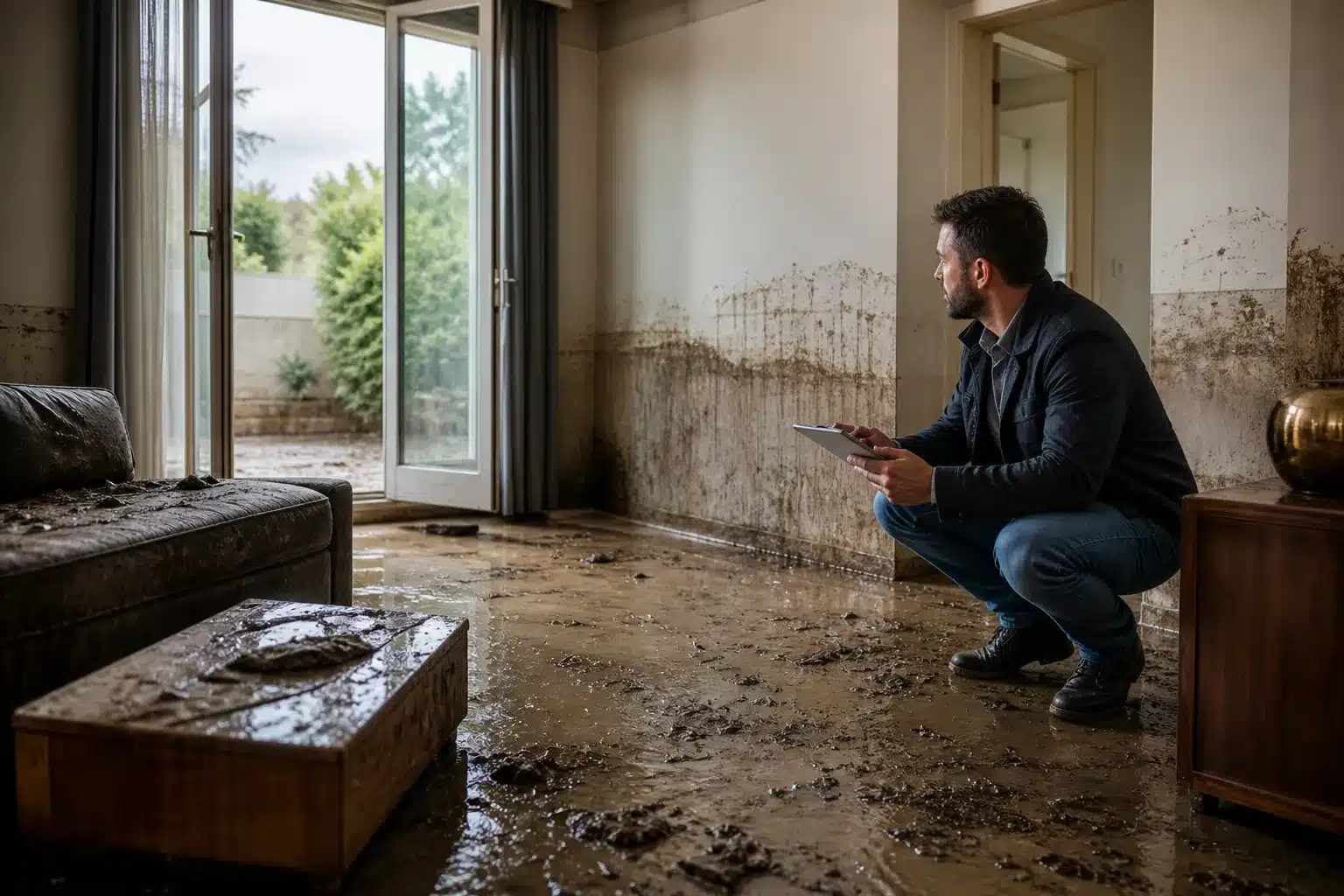 Expert constatant les dégâts d'une inondation