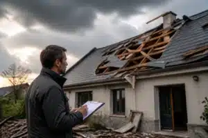 Expert évaluant un sinistre climatique