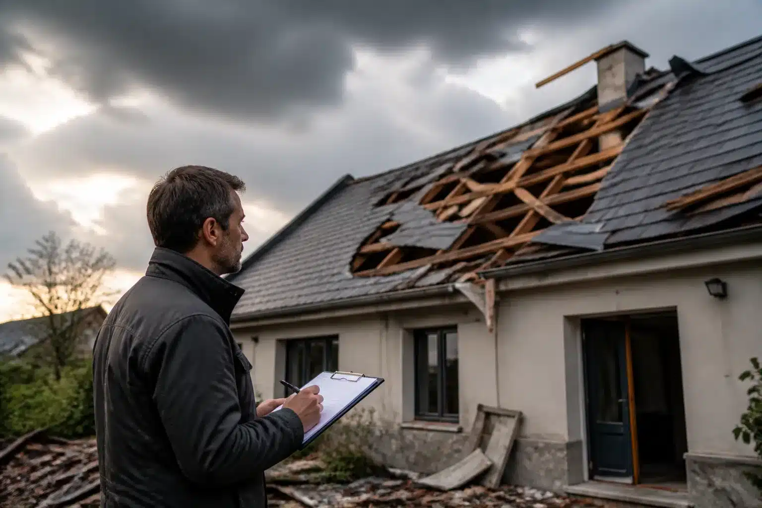 Expert évaluant un sinistre climatique