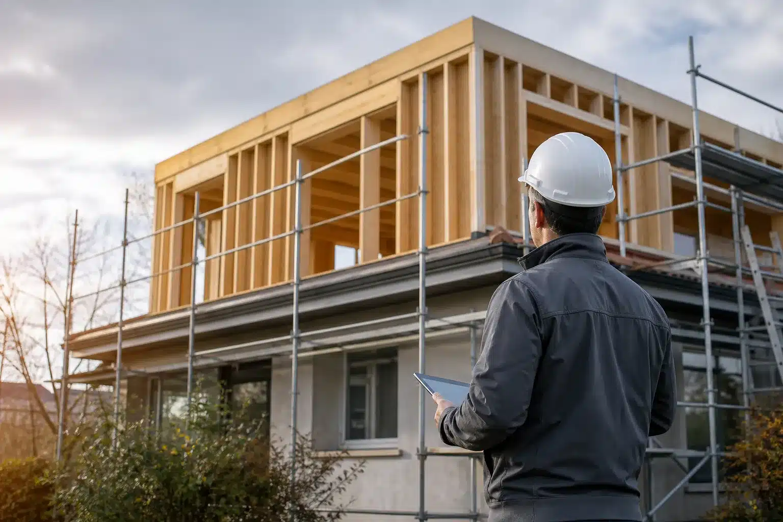 Expert inspectant une surélévation de maison