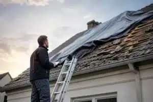 Expert inspectant une toiture après tempête