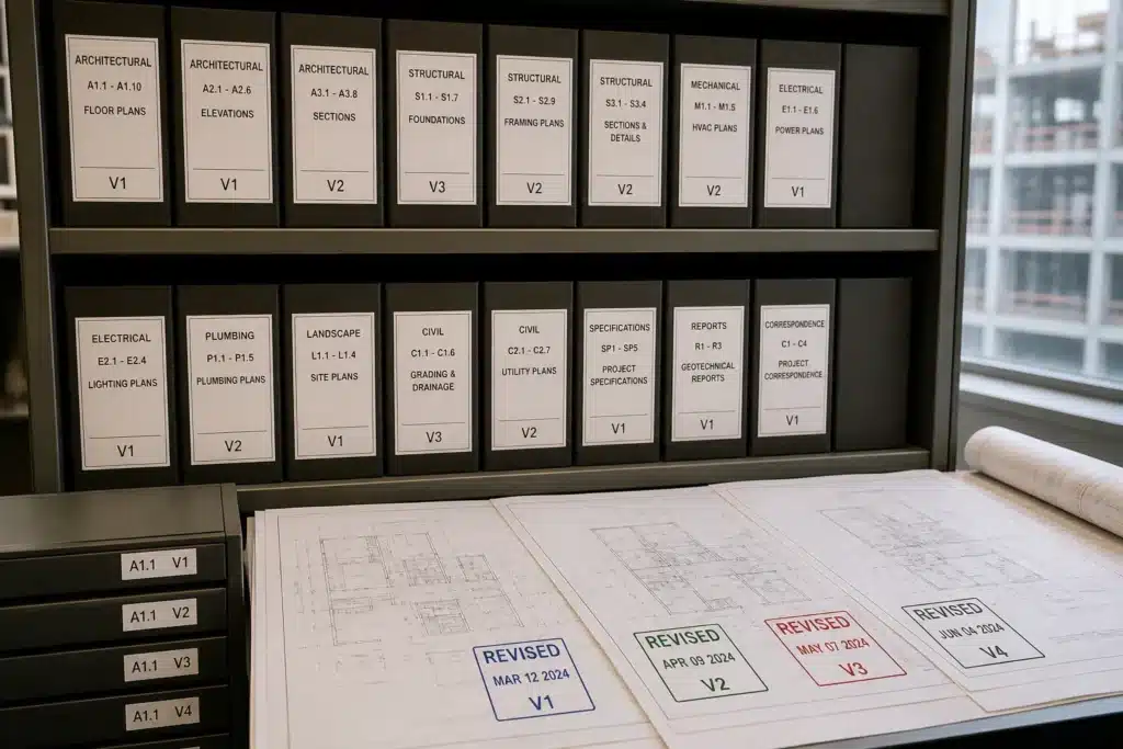 Classement des documents de chantier avec indices de version