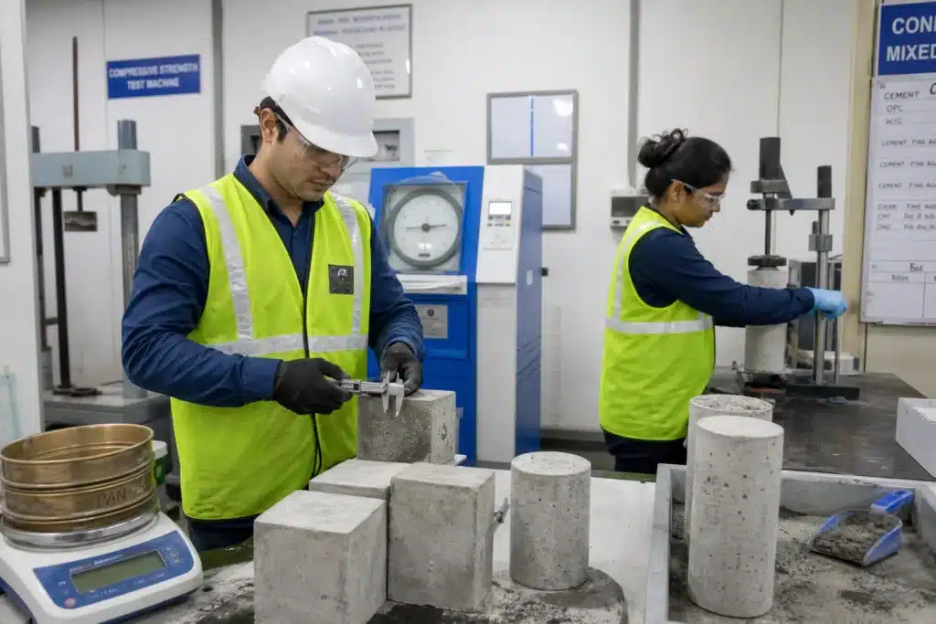 controleur technique et laboratoire verifiant la qualite des ouvrages