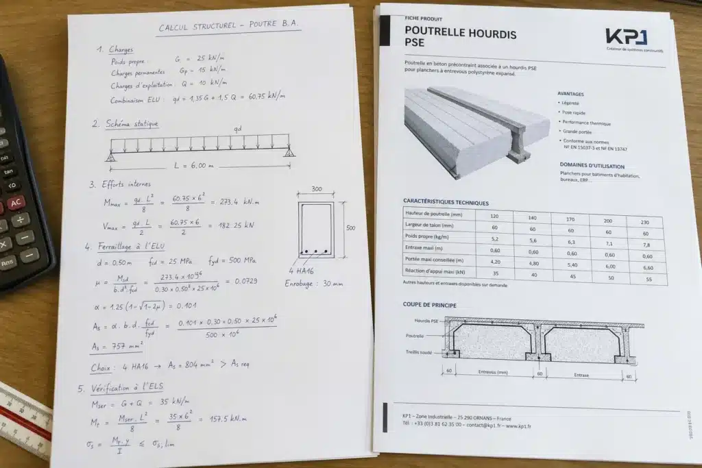 notes de calcul et fiches techniques des produits