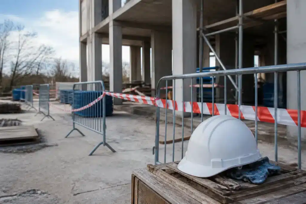 chantier suspendu et securise avec barrieres de protection