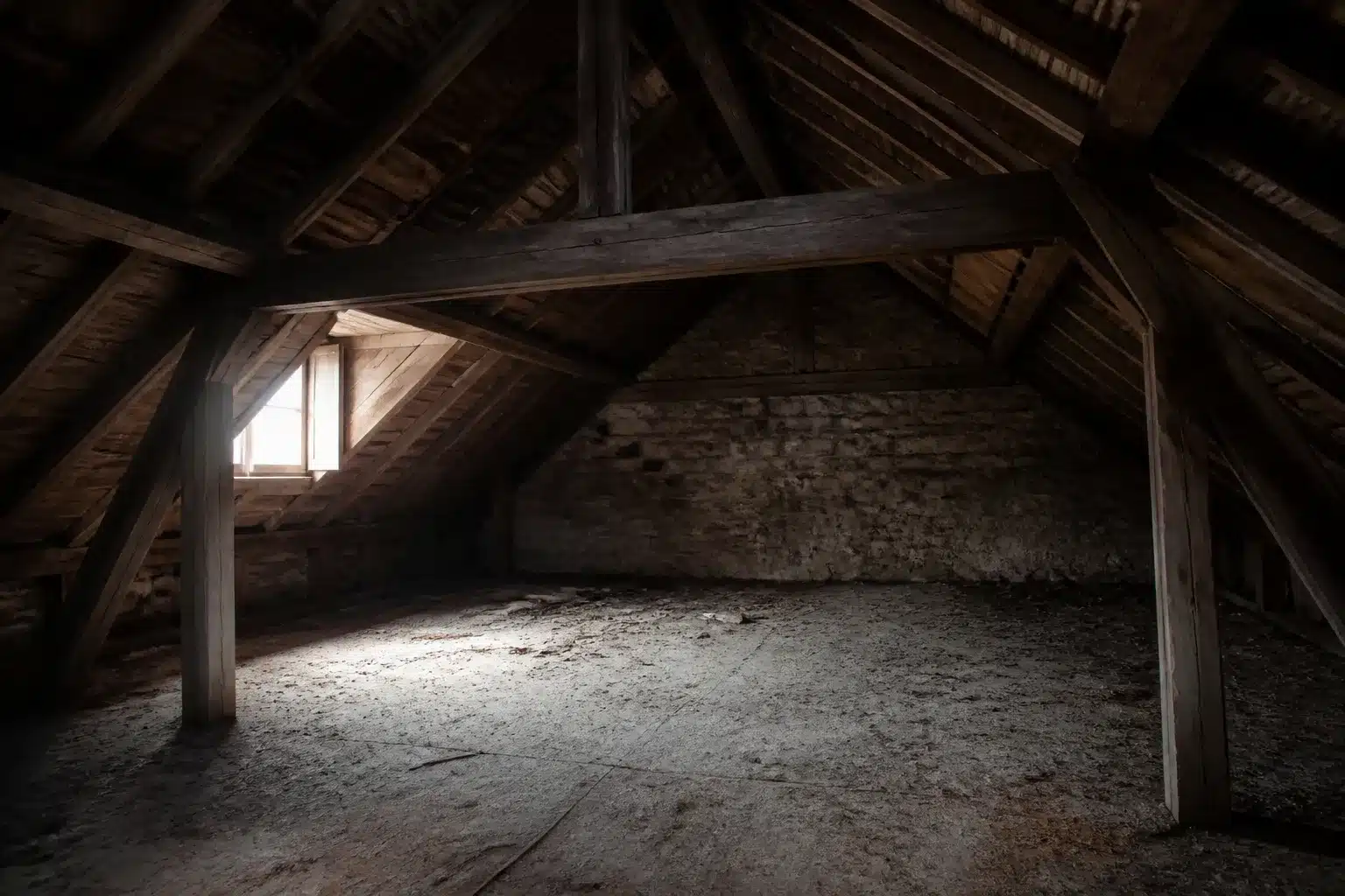 Combles non isoles et charpente en bois d une maison ancienne