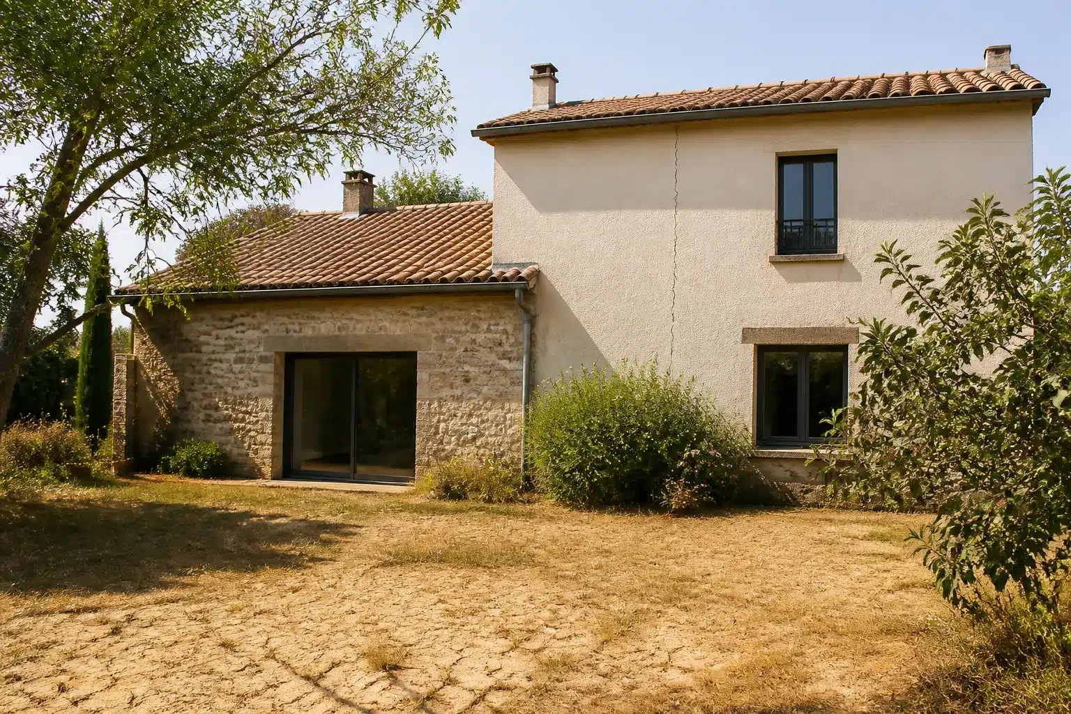 Maison dans la Loire sur sol argileux exposé, été sec