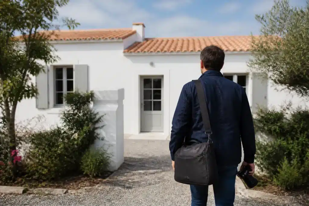 Expert en bâtiment arrivant pour une visite d'expertise