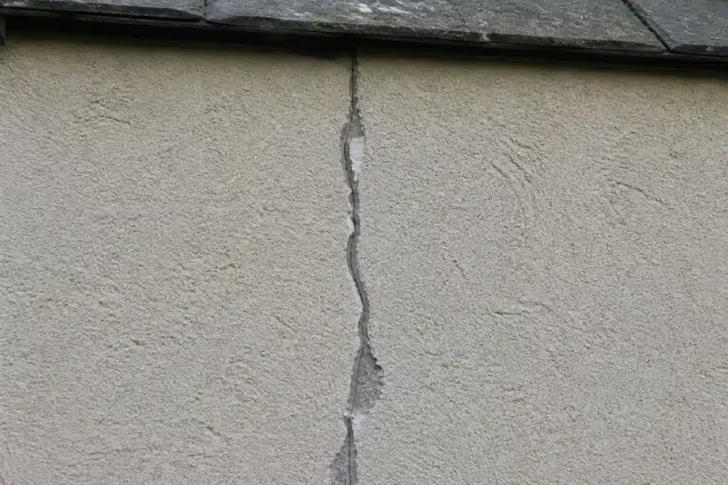 Fissure rebouchée qui s'est rouverte sur une façade enduite