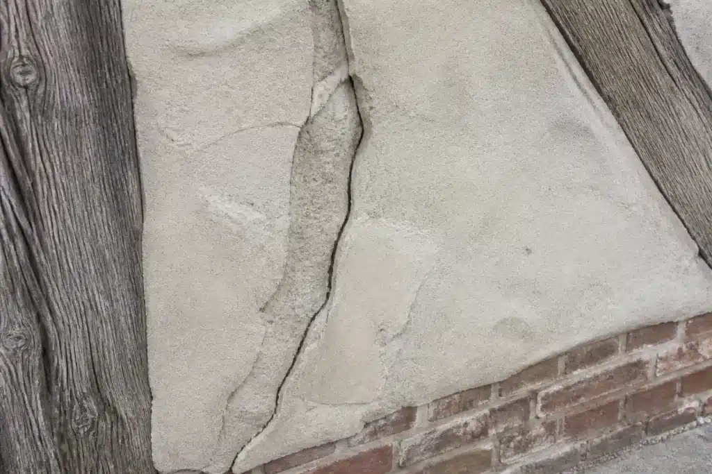 Fissure rebouchée qui s'est rouverte sur une façade enduite