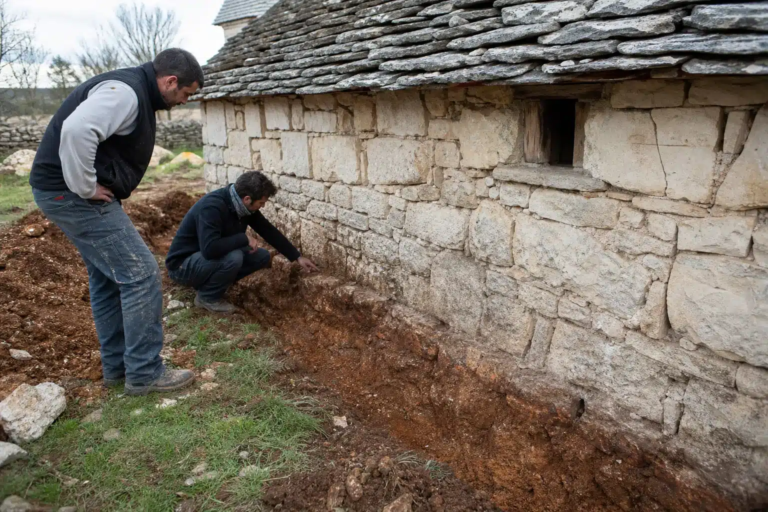 Diagnostic des fondations d'une maison fissurée dans l'Aveyron, sol argileux