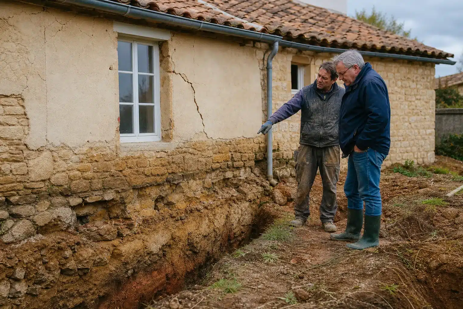 Diagnostic des fondations d'une maison fissurée en Isère, sol argileux