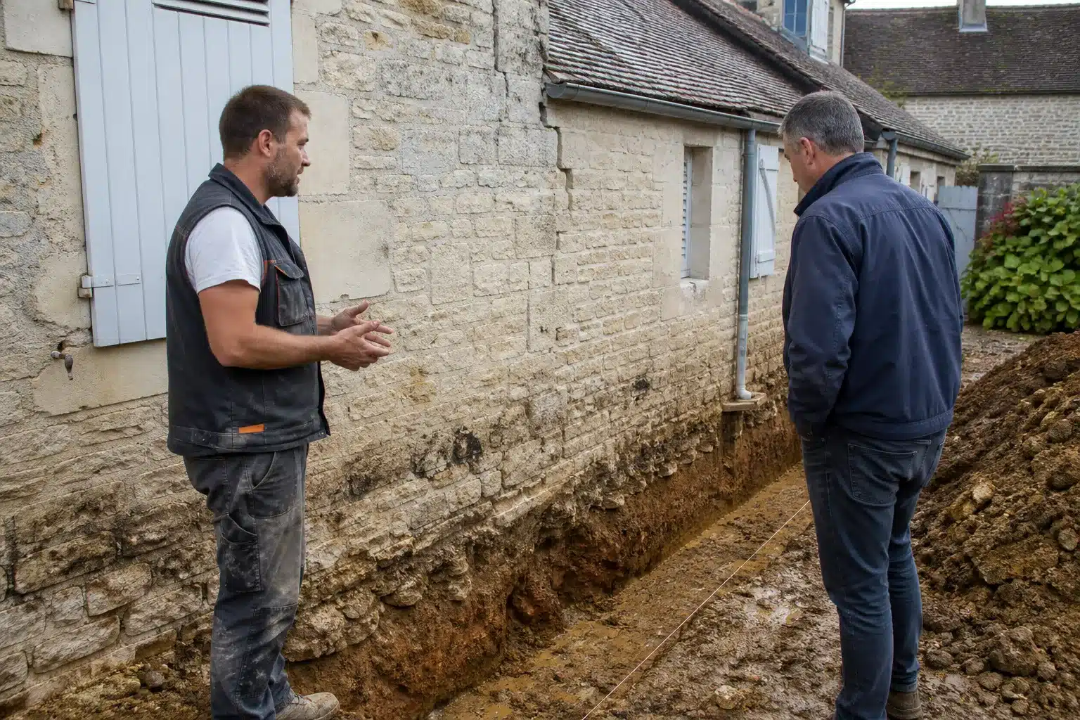Diagnostic des fondations d'une maison fissurée en Saône-et-Loire, sol argileux