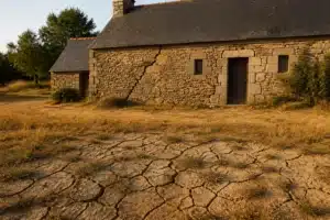 Maison fissurée par la sécheresse en Loire-Atlantique, sol argileux craquelé
