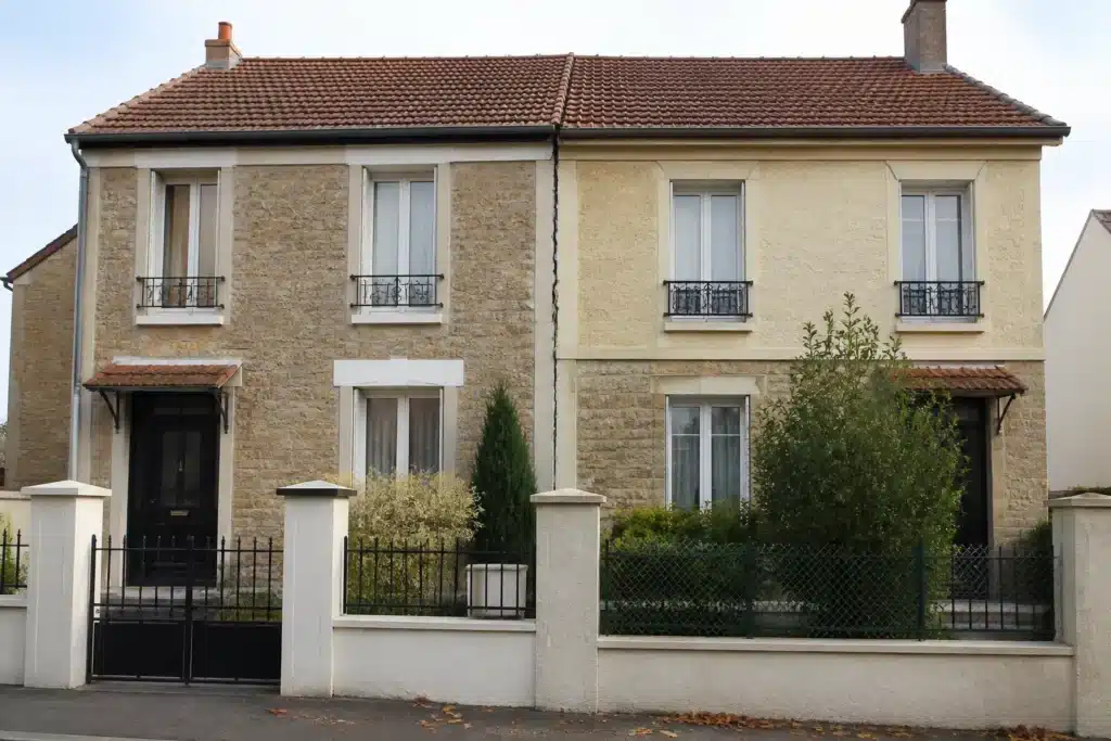 Fissure au droit du mur mitoyen entre deux maisons