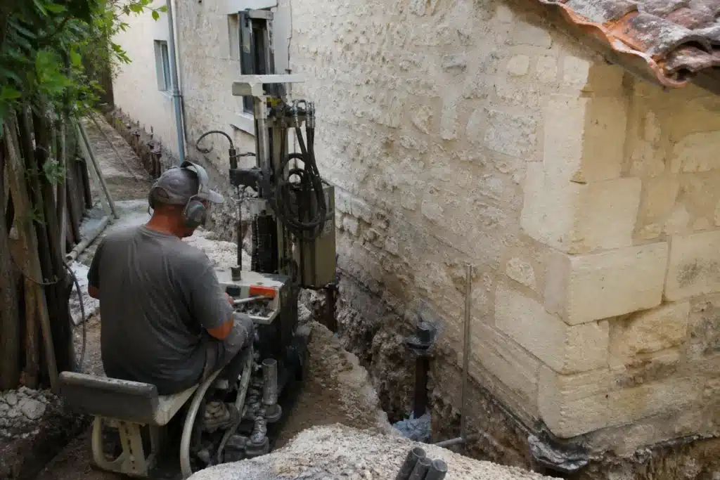 Reprise en sous-œuvre par micropieux au pied d'une maison fissurée
