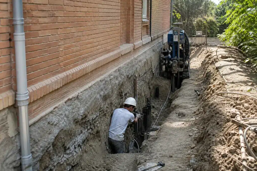 Reprise en sous-œuvre par micropieux au pied d'une maison fissurée