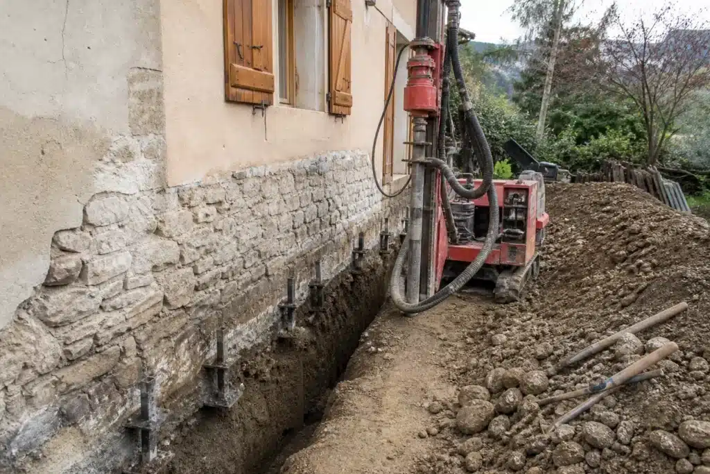 Reprise en sous-œuvre par micropieux au pied d'une maison fissurée