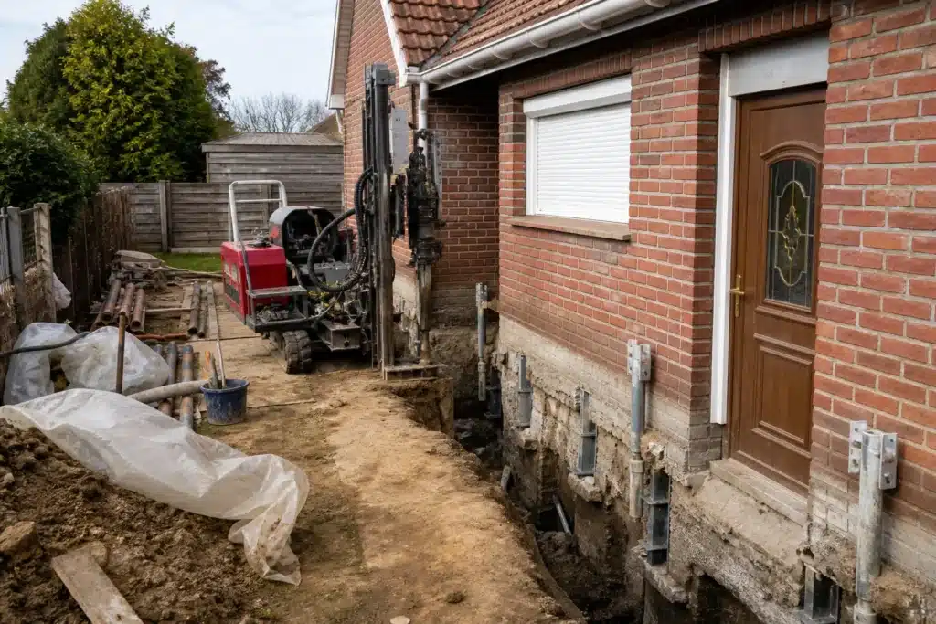Reprise en sous-œuvre par micropieux au pied d'une maison fissurée